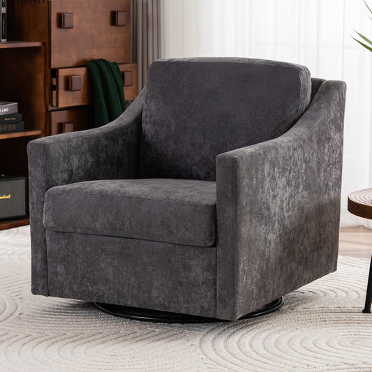 Large swivel chair, upholstered armchair, modern chair, skin-friendly gradient color linen fabric, comfortable to sit. Suitable for reception living room, gray