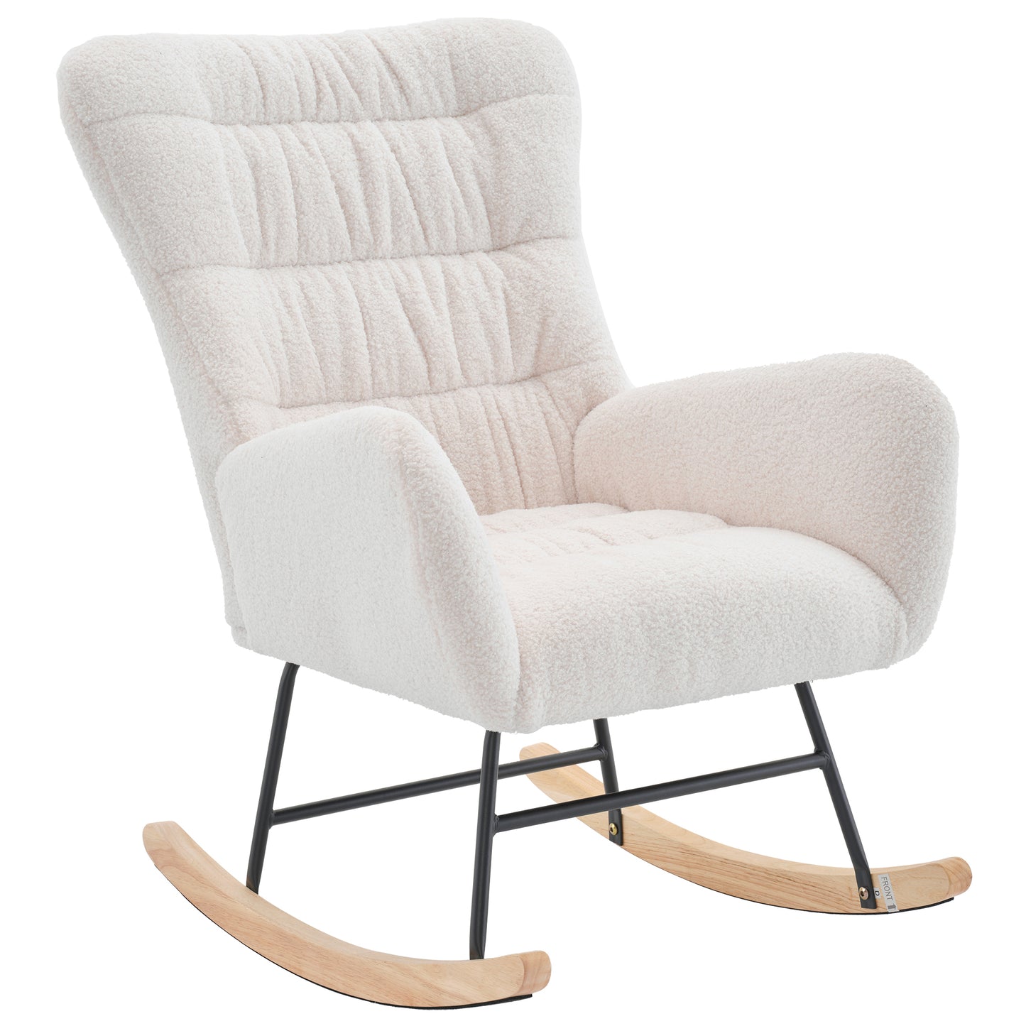 Rocking Chair, Teddy Upholstered Glider Rocker, Rocking Accent Chair with High Backrest, Comfy Rocking Accent Armchair for Living Room, Bedroom, Offices, WHITE