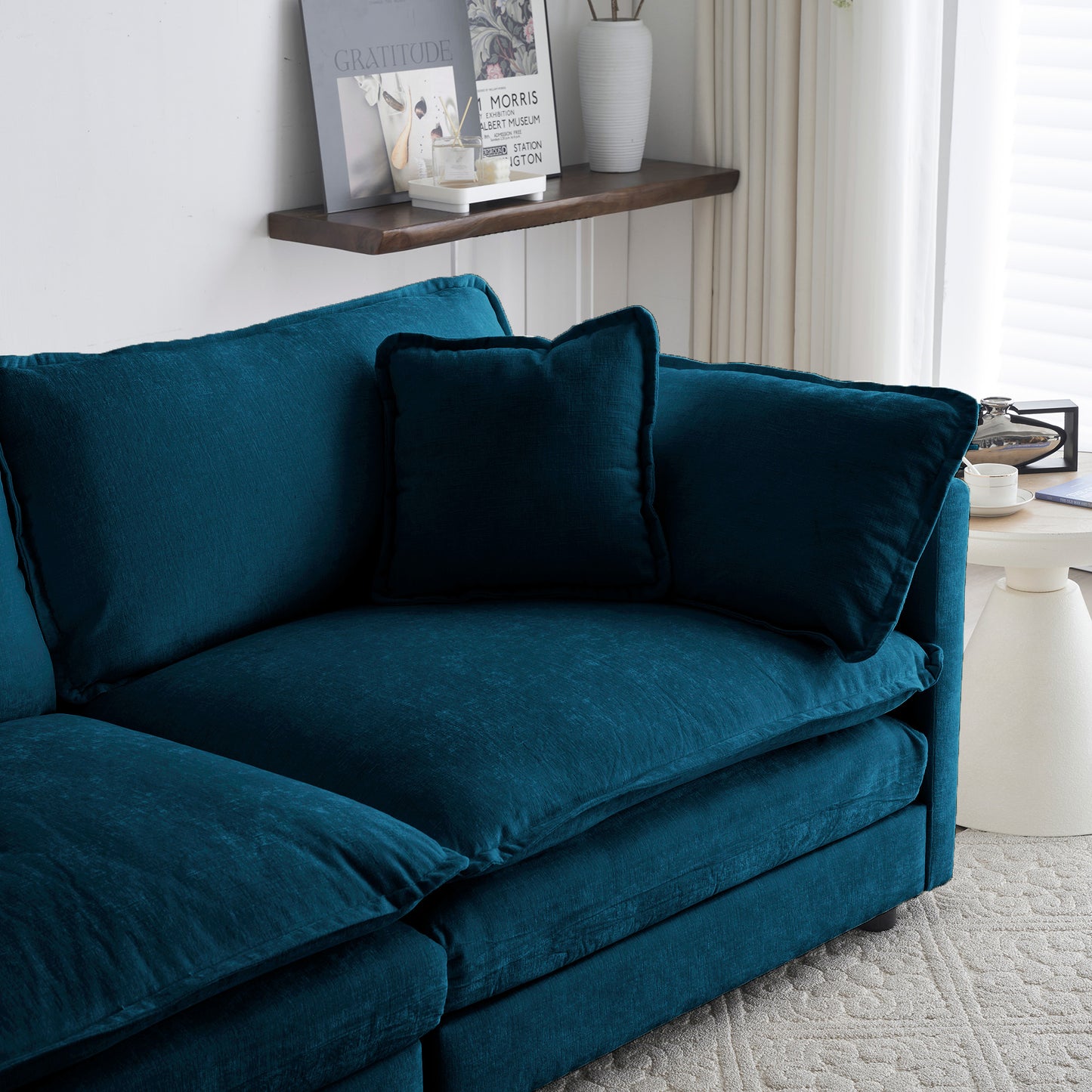 Free Combination Comfy Upholstery Modular Oversized L Shaped Sectional Sofa With Reversible Ottoman, Blue Chenille