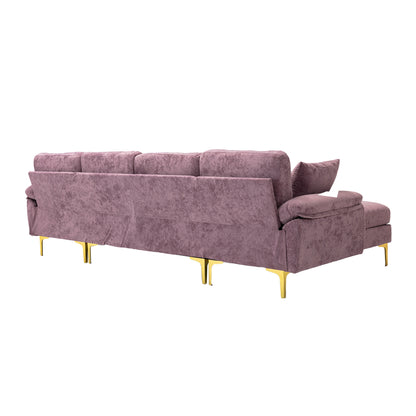 U-shape sectional sofa with Ottoman, Reversible Sofa Couch for Living Room,Spacious Furniture,Durable Couch Removable and machine washable cover (Purple Velvet)