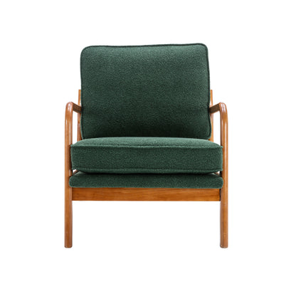 Mid Century Modern Accent Chair, Comfy Fabric Living Room Chairs with Solid Wood Frame, Lounge Reading Armchair, Easy Assembly (Emerald)