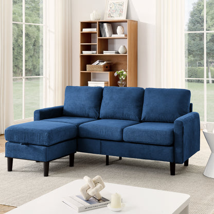 Upholstered Sectional Sofa Couch, L Shaped Couch With Storage Reversible Ottoman Bench 3 Seater for Living Room, Apartment, Compact Spaces, Fabric Navy Blue