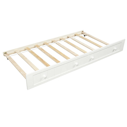 Wooden Daybed with Trundle Bed, Sofa Bed for Bedroom Living Room,White