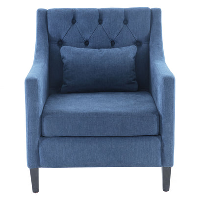 Living Room Chairs, Accent Armchair with lumbar pillow, Elegant Bedroom Reading Chair, Mid-Century Design, Upholstered Sofa Chair, Blue