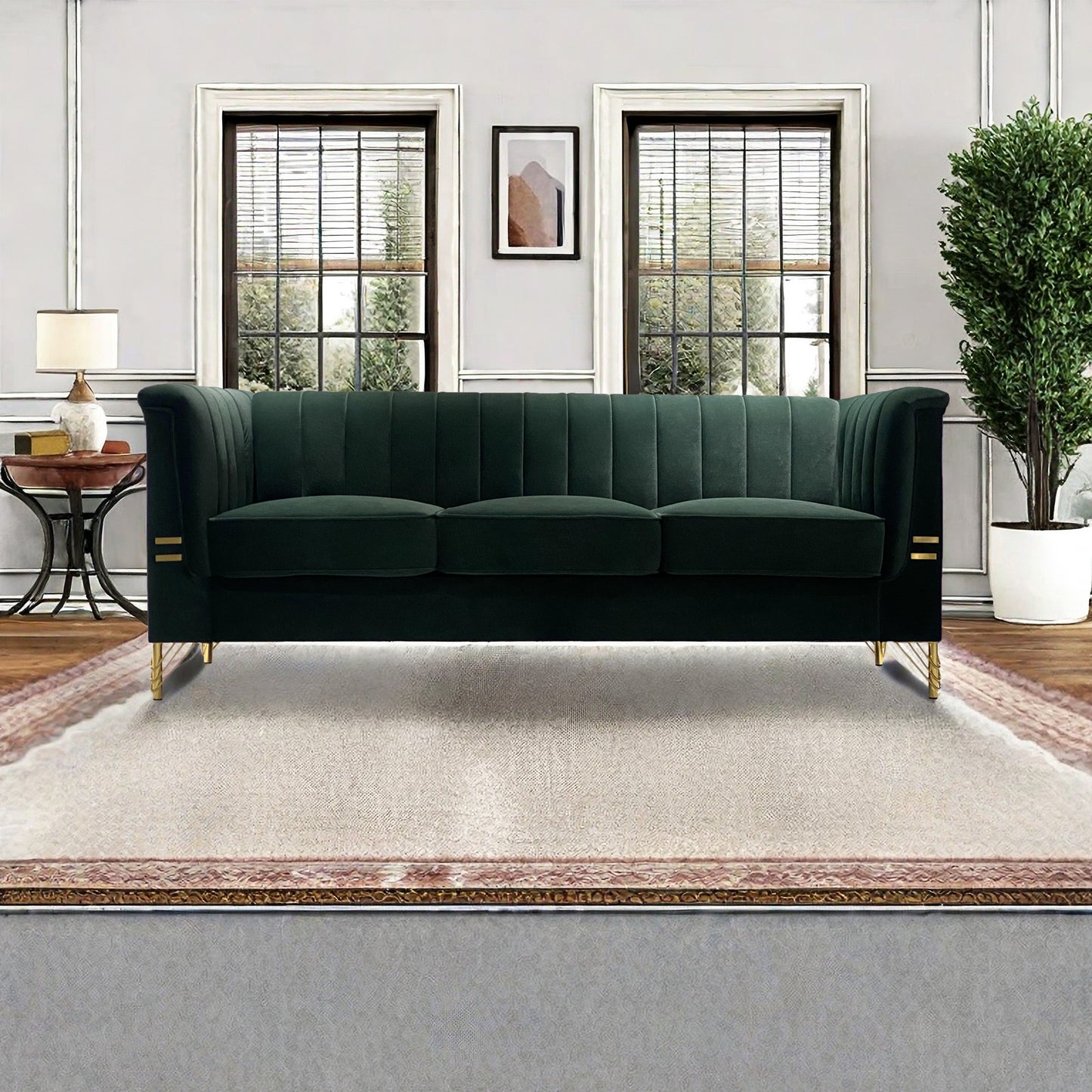 82.67'' W Velvet Sofa, Mid-Century Sofa Furniture Chesterfield Couch for Living Room (Sofa, Green)