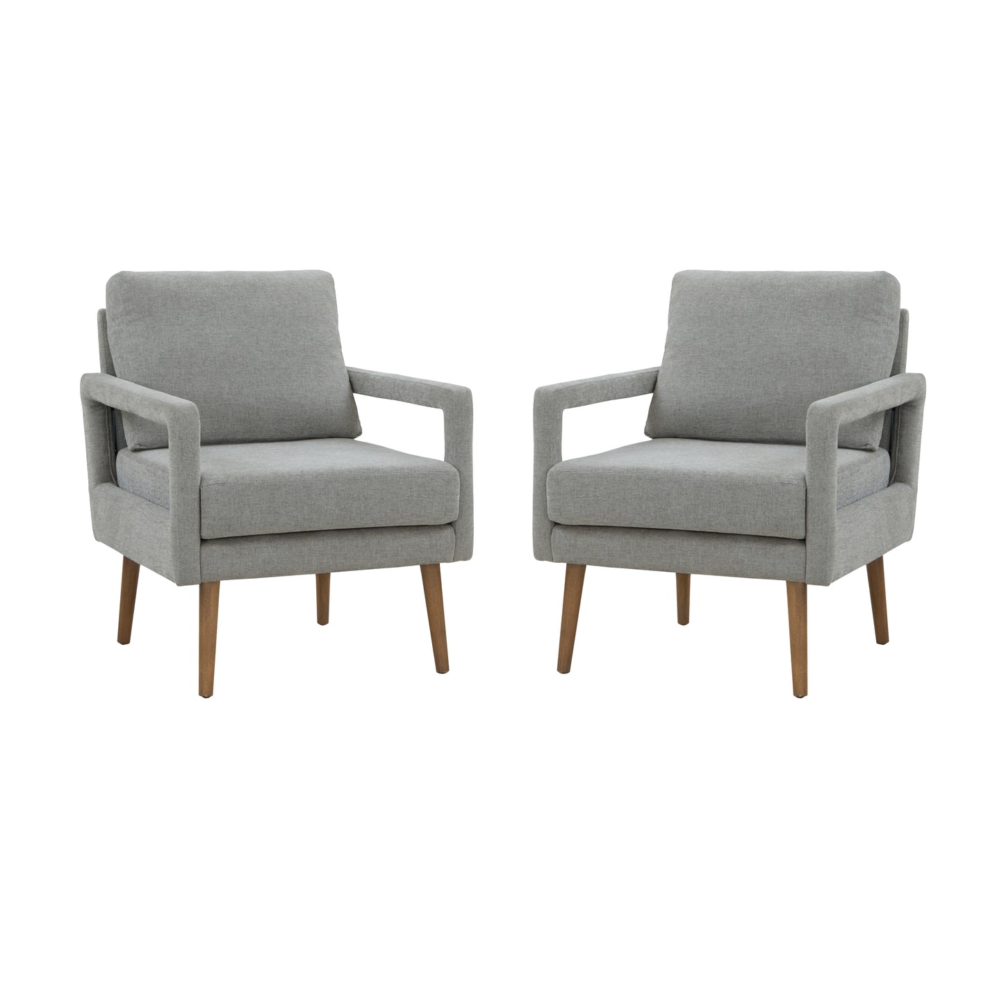 Mid-Century Armchair, 2pcs, Accent Chair with Wood Legs & Soft Cushion for Living Room, Bedroom, Home Office, Study, Grey