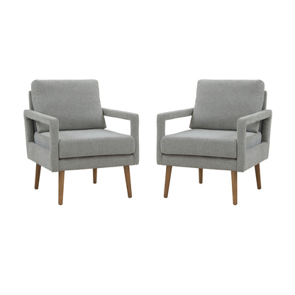 Mid-Century Armchair, 2pcs, Accent Chair with Wood Legs & Soft Cushion for Living Room, Bedroom, Home Office, Study, Grey