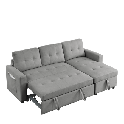 78.5" Sleeper Sofa Bed Reversible Sectional Couch with Storage Chaise and Side storage bag for Small Space Living Room Furniture Set