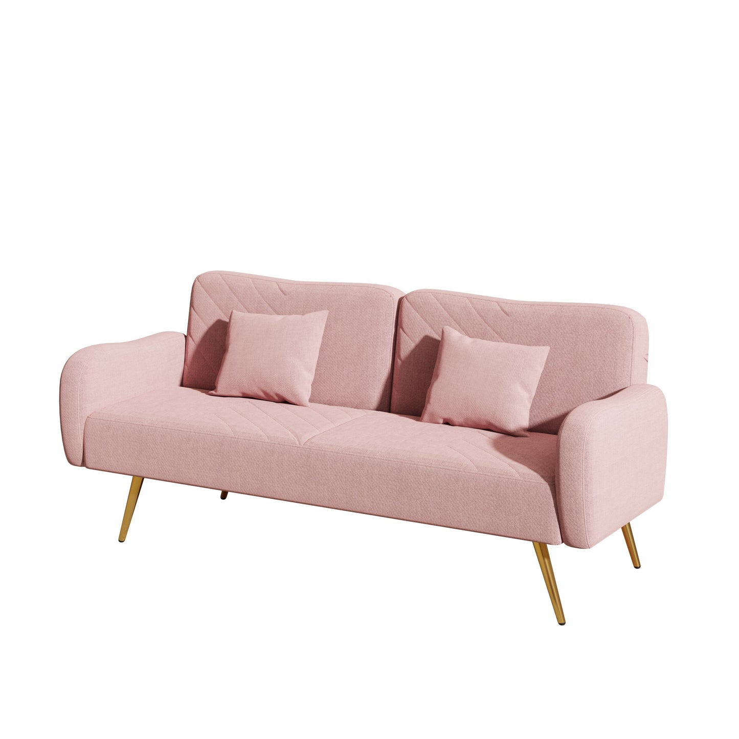 70.47" Pink Fabric Double Sofa with Split Backrest and Two Throw Pillows,Suitable for living room, apartment, home office