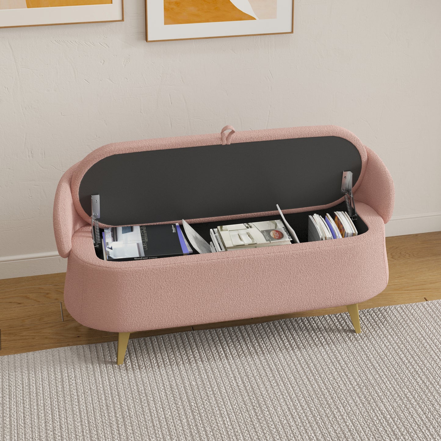 50 inchesMulti-functional long rectangular bed end storage sofa stool teddy fleece