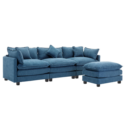 112.2" L-Shape Chenille Upholstered Sofa for Living Room Modern Luxury Sofa Couch with Ottoman, 5 Pillows, Blue