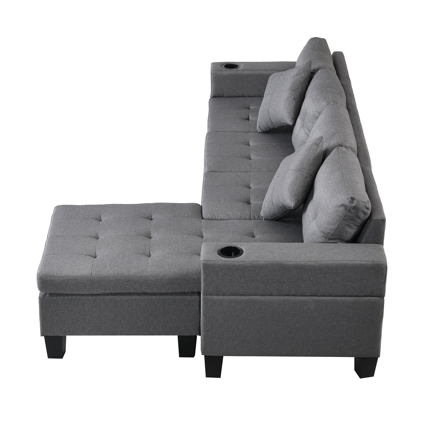 Sectional Sofa Set for Living Room with L Shape Chaise Lounge,cup holder and Left or Right Hand Chaise Modern 4 Seat