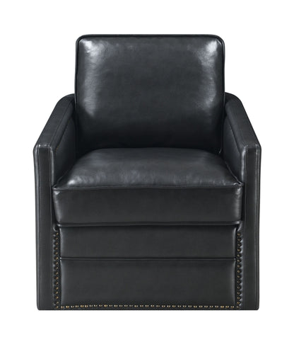 Accent Chair w/Swivel, Black Leather Aire AC01885