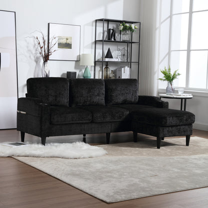 Sofa for three, solid wood frame, Chenille fabric, side pocket, with two cup holders, footstool with storagestorage sofa /Living room sofa cozy sectional sofa