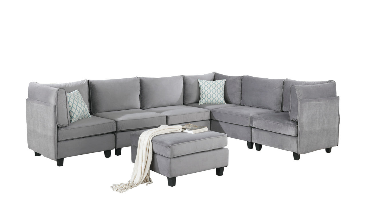 120" Gray Velvet 7Pc Modular Sectional Sofa