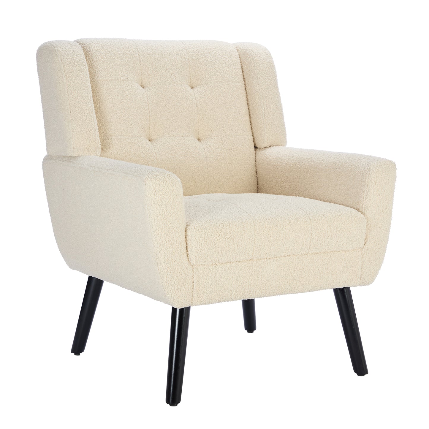 Modern Soft Teddy Material Ergonomics Accent Chair Living Room Chair Bedroom Chair Home Chair With Black Legs For Indoor Home-White Teddy Fabric