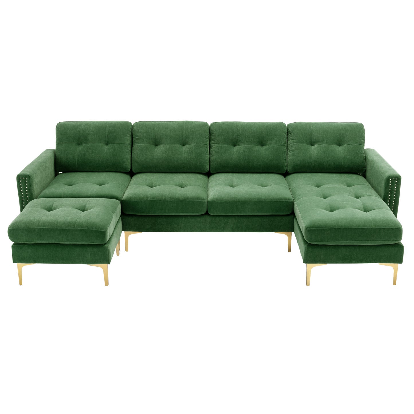 110" L-Shape Convertible Sectional Sofa Couch with Movable Ottoman for Living Room, Apartment, Office, Green