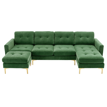 110" L-Shape Convertible Sectional Sofa Couch with Movable Ottoman for Living Room, Apartment, Office, Green