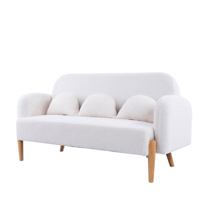 59.1" Teddy Velvet Beige Two-Seater Sofa with Three Lumbar Pillows