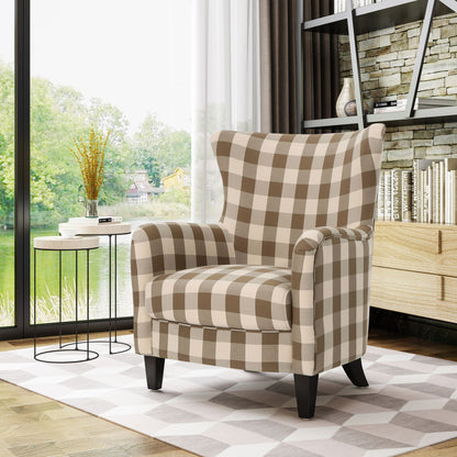 Contemporary Fabric Upholstered Club Chair, Brown & White Checkerboard, Stylish Addition to Living Space, Dimensions: 30.25 inches (L) x 30 inches (W) x 36.25 inches (H)