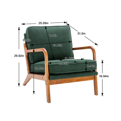 Mid Century Modern Accent Chair, Comfy Fabric Living Room Chairs with Solid Wood Frame, Lounge Reading Armchair, Easy Assembly (Emerald)