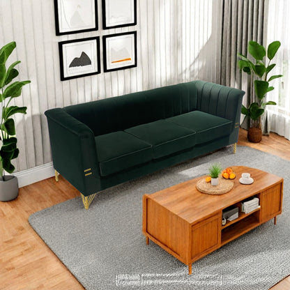 82.67'' W Velvet Sofa, Mid-Century Sofa Furniture Chesterfield Couch for Living Room (Sofa, Green)