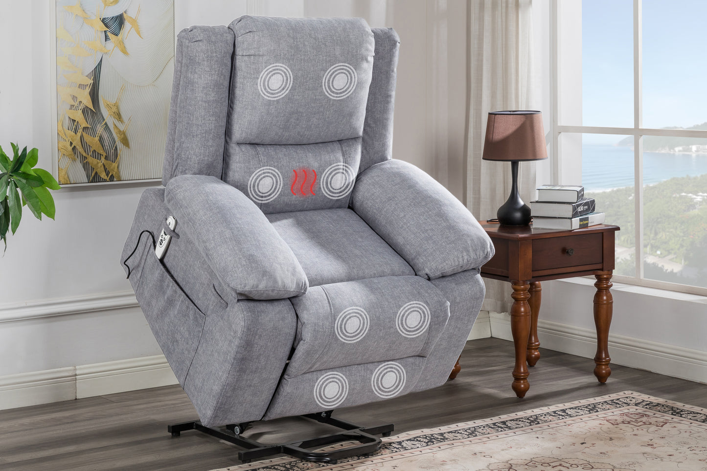 Electric Power Recliner Chair With Massage For Elderly,Remote Control Multi-function Lifting, Timing, Cushion Heating Chair With Side Pocket Light Grey