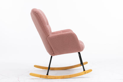 Mid Century Modern Teddy fabric Tufted Upholstered Rocking Chair Padded Seat for Living Room Bedroom,Pink