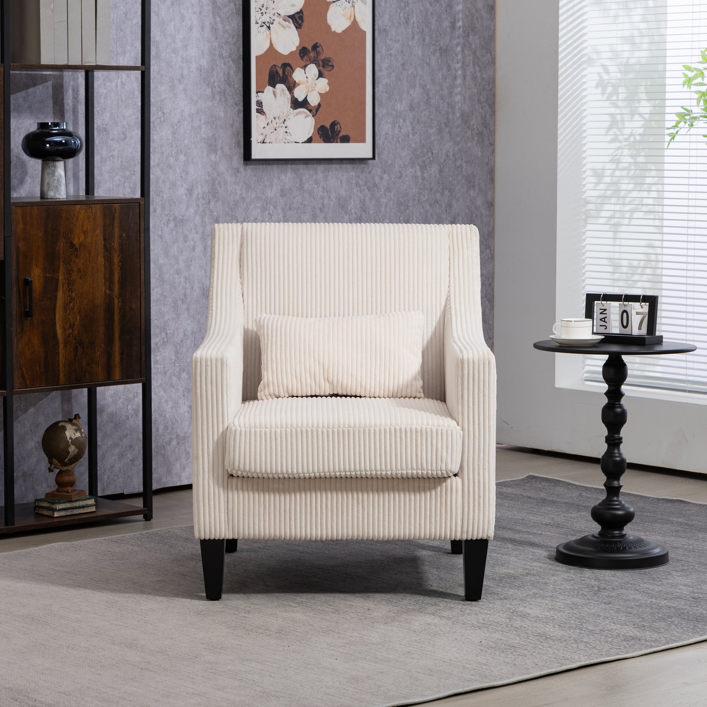 Modern Accent Chair,Upholstered Armchair with Scooped Arms for Bedroom,Apartment,Studio,Office,Waiting Room(Beige Corduroy)