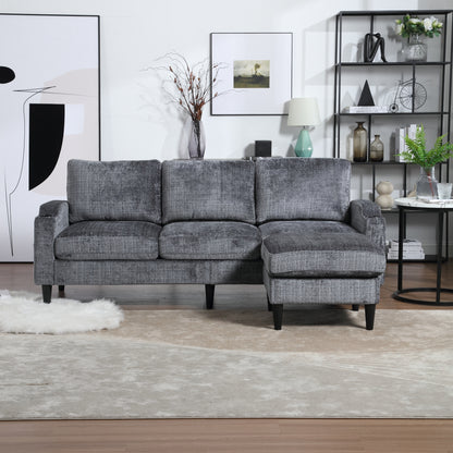 Sofa for three, solid wood frame, Chenille fabric, side pocket, with two cup holders, footstool with storagestorage sofa /Living room sofa cozy sectional sofa