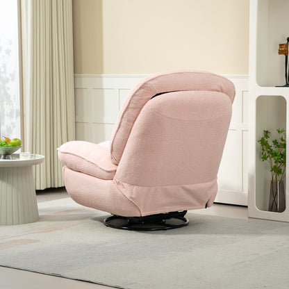 360° Swivel Recliner Adjustable Chair Chenille Glider Swivel Reclining Sofa Chair with Black Metal Round Base - Pink