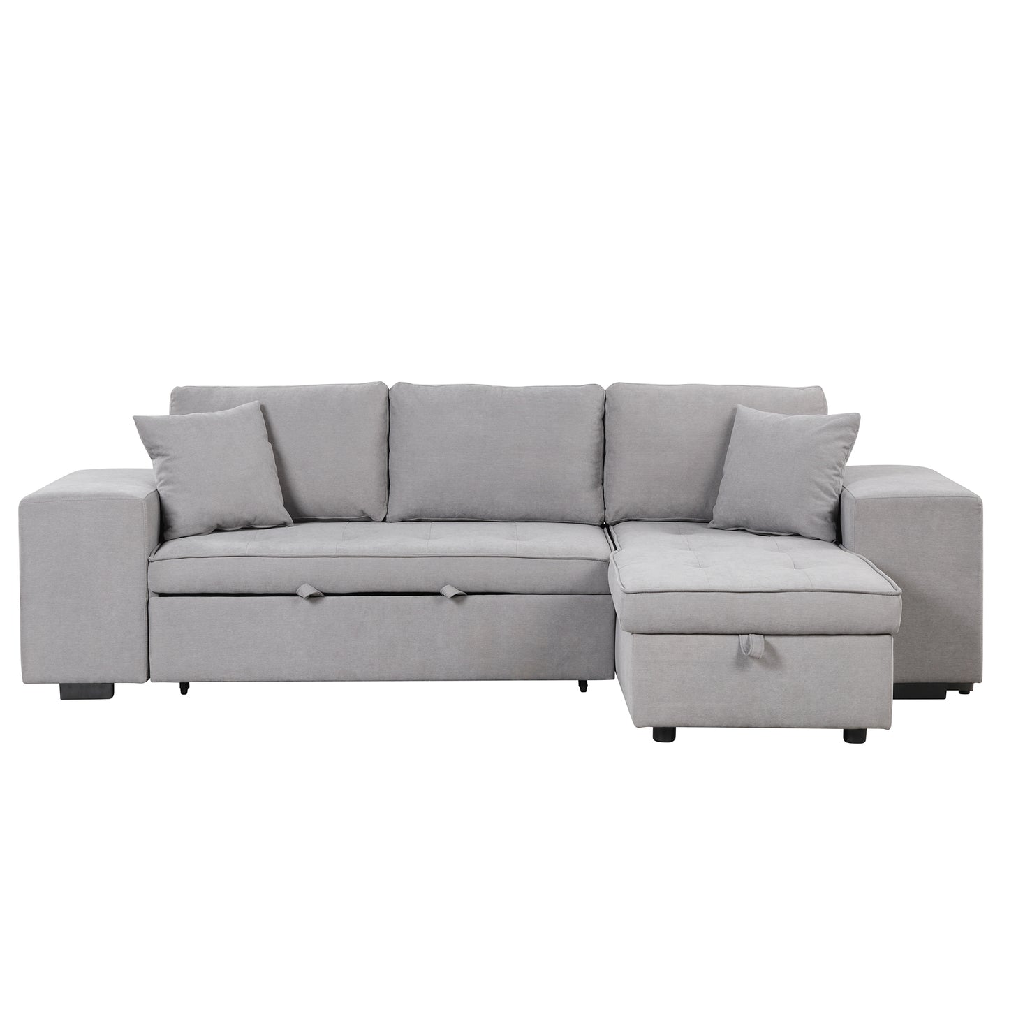 104.5" Pull Out Sleeper Sofa Reversible L-Shape 3 Seat Sectional Couch with Storage Chaise and 2 Stools for Living Room Furniture Set,Gray