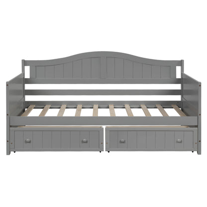 Wooden Daybed with 2 drawers, Sofa Bed for Bedroom Living Room,No Box Spring Needed,Gray