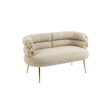 Small Loveseat Sofa, Upholstered Mini Couch with Curved Backrest with Stylish Golden Decor, Small Comfy Love Seat Leisure Accent Couch for Living Room, Bedroom, Office