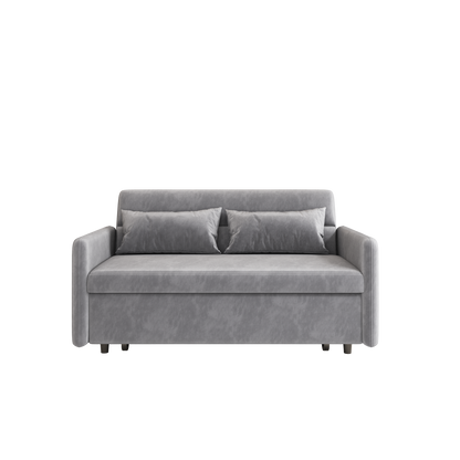 Sofa Pull Out Bed Included Two Pillows 54" Grey Velvet Sofa for Small Spaces