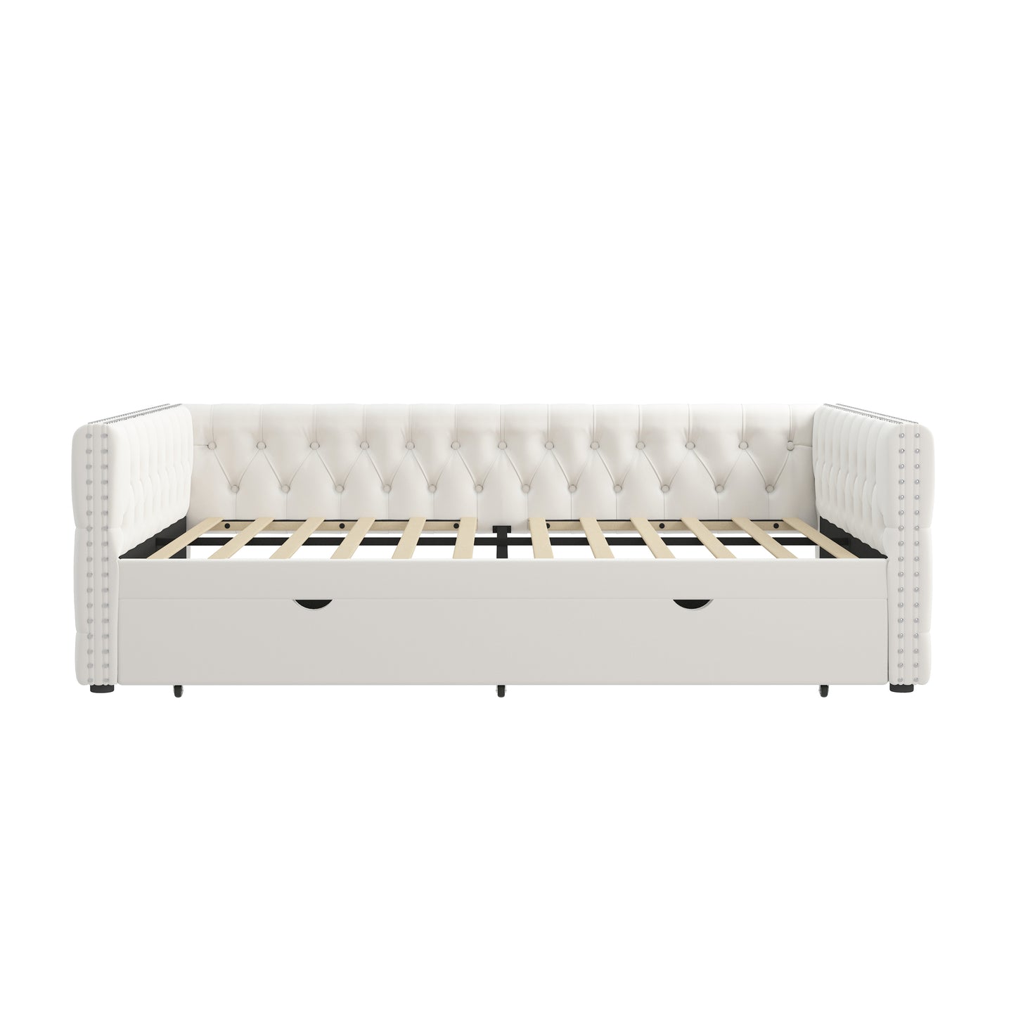 Daybed with Trundle Velvet Upholstered Tufted Sofa Bed, with Button and Copper Nail onSquare Arms,Full Daybed & Twin Trundle- For Bedroom, Living Room, Guest Room,(83"x57"x26")