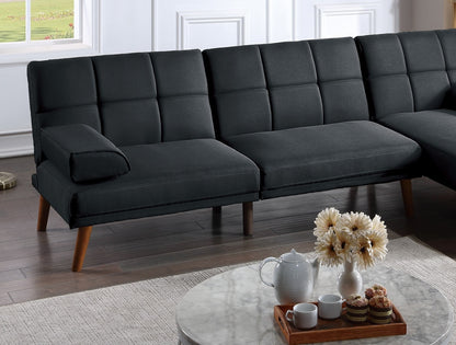 Black Polyfiber 1pc Adjustable Tufted Sofa Living Room Solid wood Legs Plush Couch