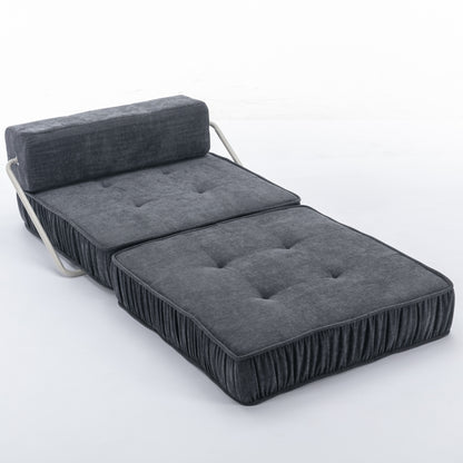 Folding Sofa Bed, Futon Sleeper Chair, Convertible Chair Floor Couch & Sleeping Mattress for Living Room, Guest Room, Home Office, Apartment, Small space, Bed, Removable Back Cushion, Grey, 1 Seat