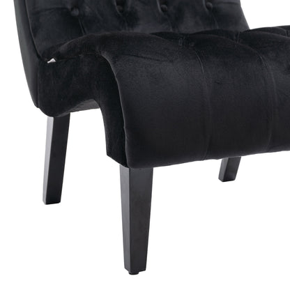 Modern Velvet Armless Accent Living Room Chair / Leisure Chair,Upholstered Fabric Button Comfortable Chair with Wooden Legs for Bedroom, Living Room, Office (Black Velvet)