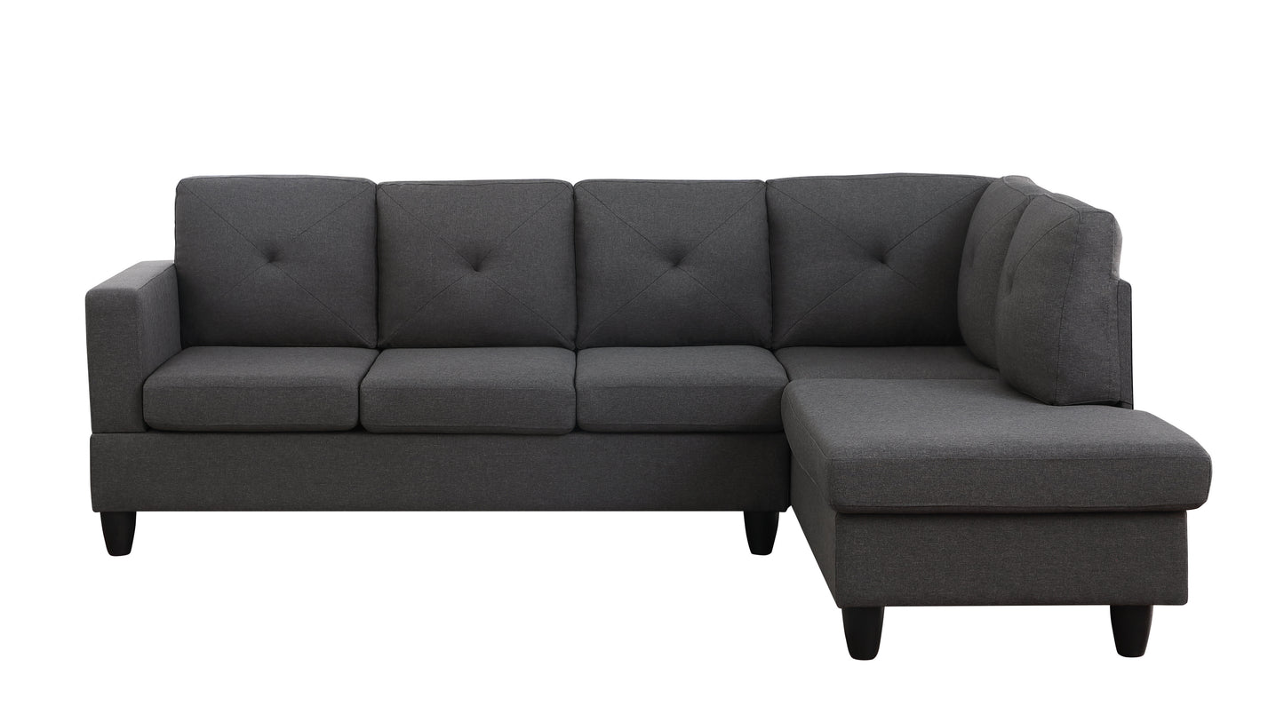 96" Dark Gray Linen Sectional Sofa with Right Facing Chaise