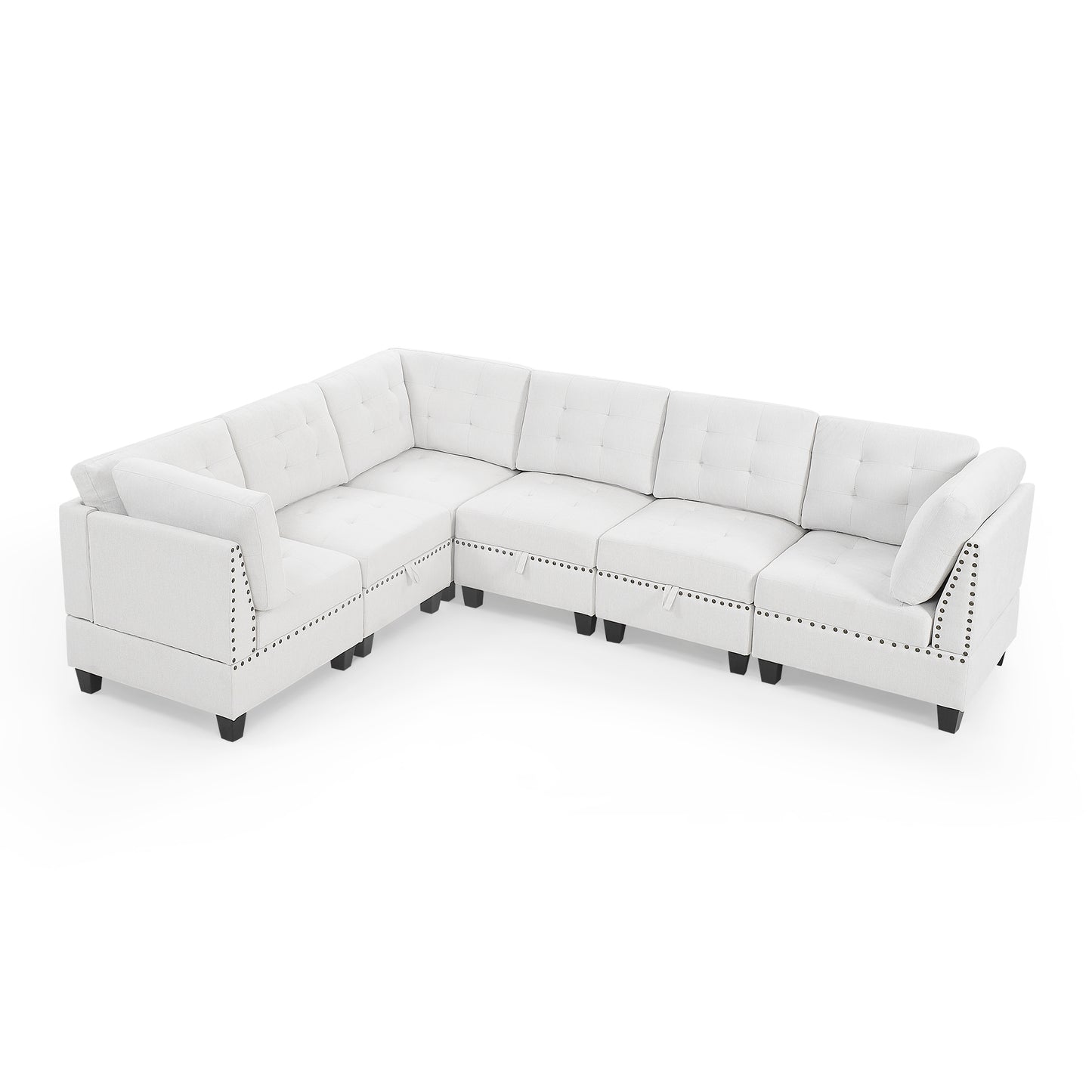 L shape Modular Sectional Sofa,DIY Combination,includes Three Single Chair and Three Corner,Ivory Chenille