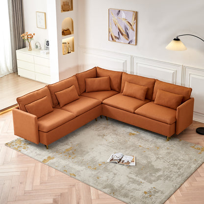 92"Teddy Fabric Sofa, Modern Corner Sectional Sofa with Support Pillow for Living room, Apartment & Office.(Orange)