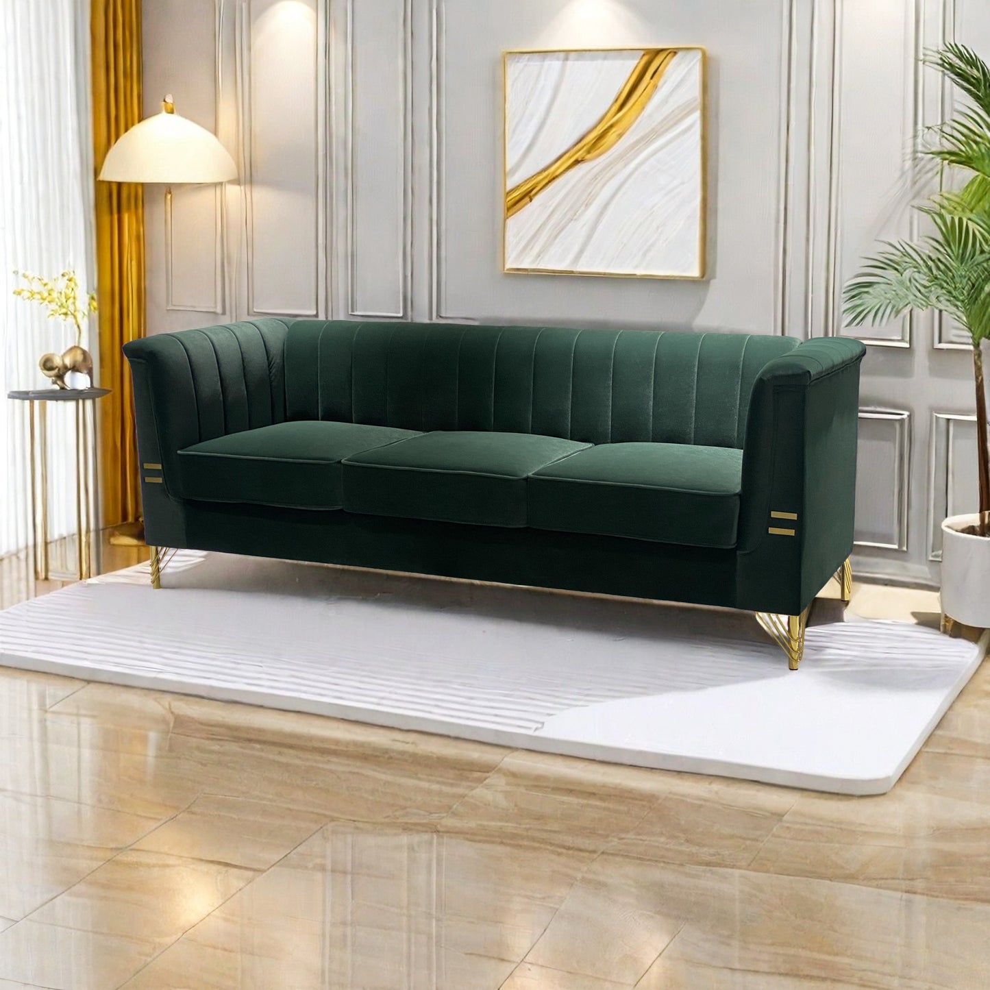 82.67'' W Velvet Sofa, Mid-Century Sofa Furniture Chesterfield Couch for Living Room (Sofa, Green)