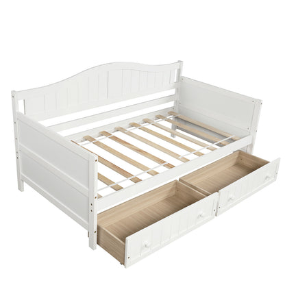 Wooden Daybed with 2 drawers, Sofa Bed for Bedroom Living Room,No Box Spring Needed,White