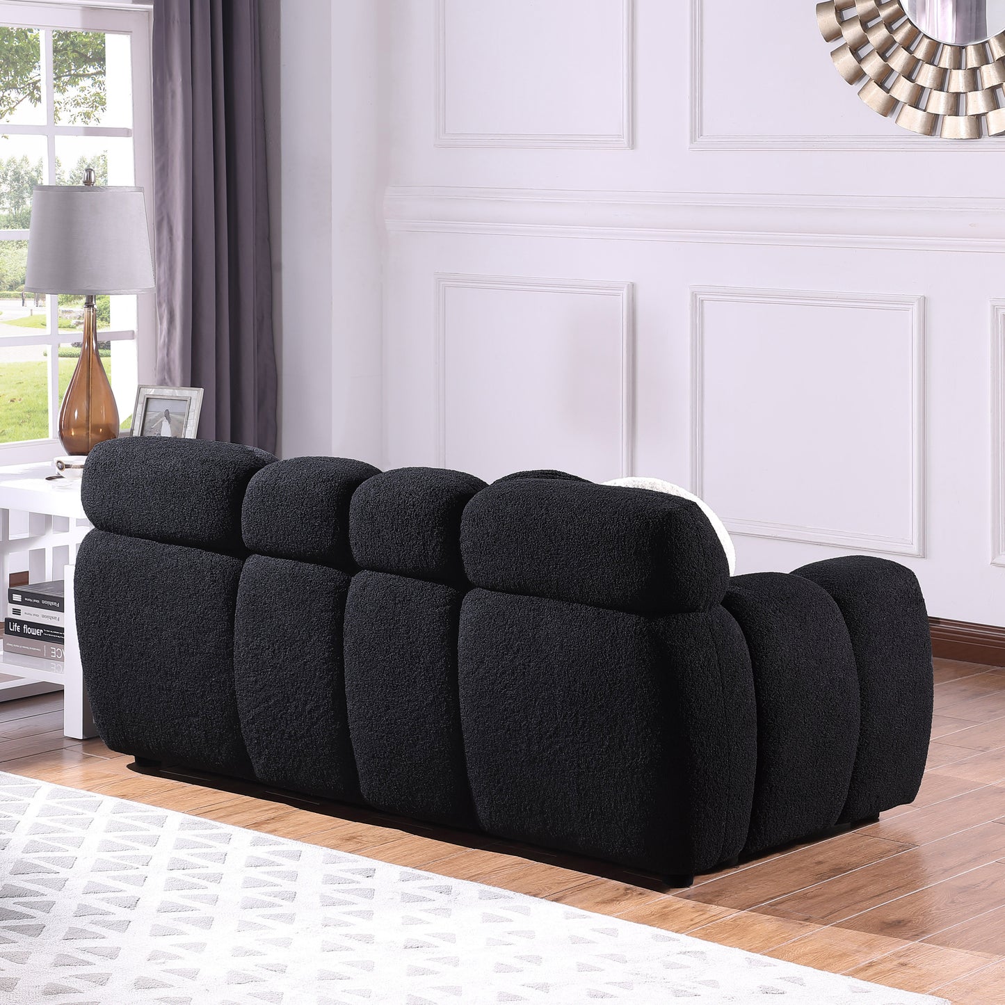 64.96 length,35.83" deepth,human body structure for USA people, marshmallow sofa,boucle sofa,2 seater, BEIGE BOUCLE