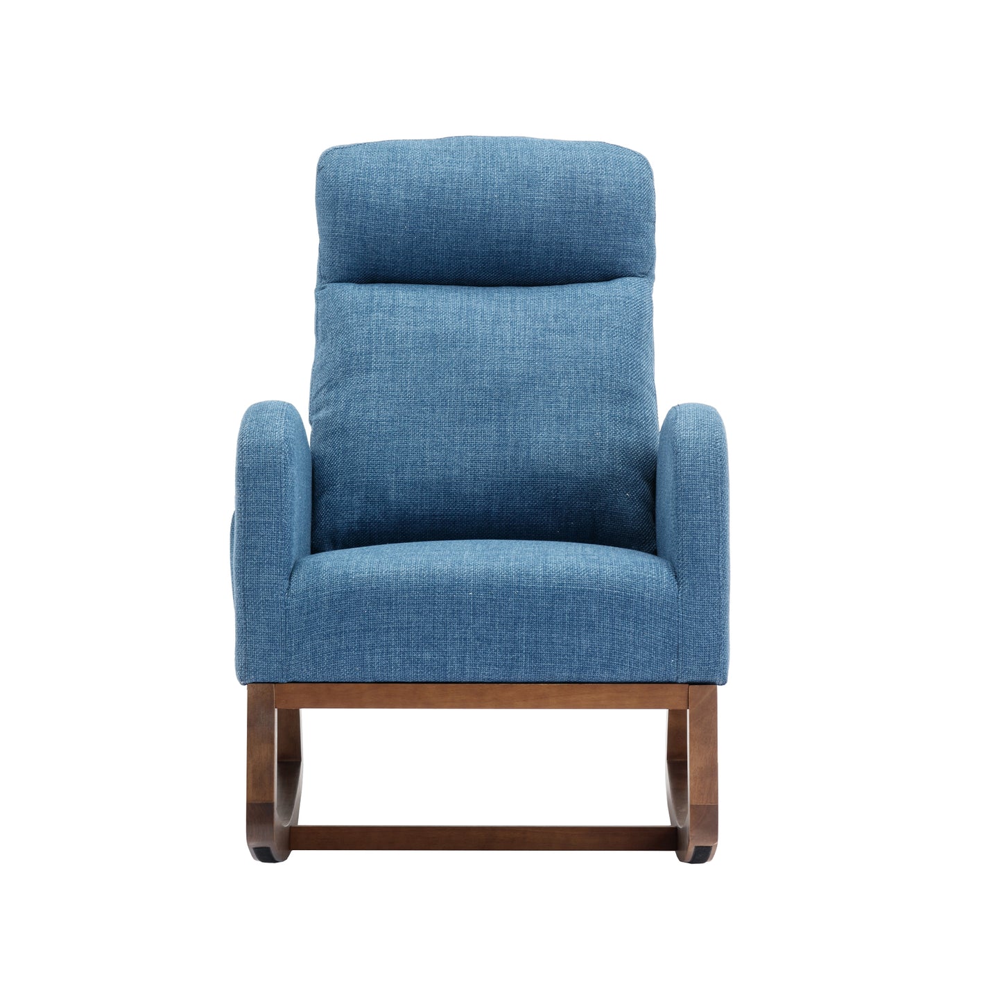 Rocking Chair, Modern Glider Chair, Recliner Armchair with Wood Legs and Side Pocket, Nursery Rocking Accent Chair with High Back for Living Room Bedroom (Blue linen)