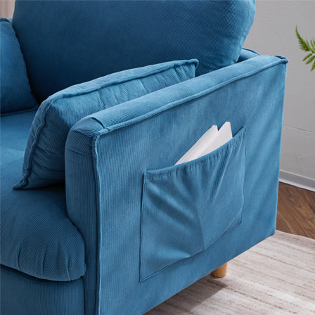 29.5 "W Modern Fabric Decorative Chair Armchair Upholstered Reading Chair Single Sofa Casual Club Chair with Solid Wooden Feet and 2 Pillow, for living room, bedroom, bed room, office, corduroy fabric