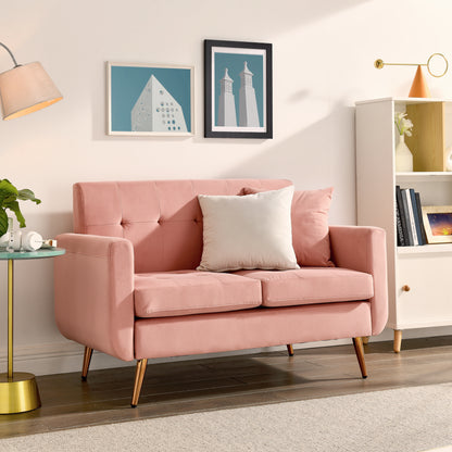 Loveseat Sofa, Mid Century Modern Decor Love Seat Couches for Living Room, Button Tufted Upholstered Small Couch for Bedroom, Solid and Easy to Install Love Seats Furniture,Pink