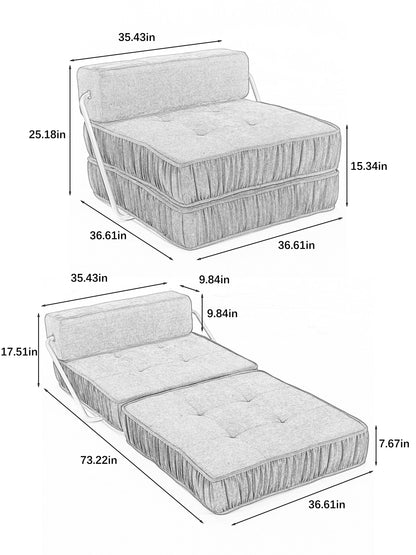 Folding Sofa Bed, Futon Sleeper Chair, Convertible Chair Floor Couch & Sleeping Mattress for Living Room, Guest Room, Home Office, Apartment, Small space, Bed, Removable Back Cushion, Grey, 1 Seat