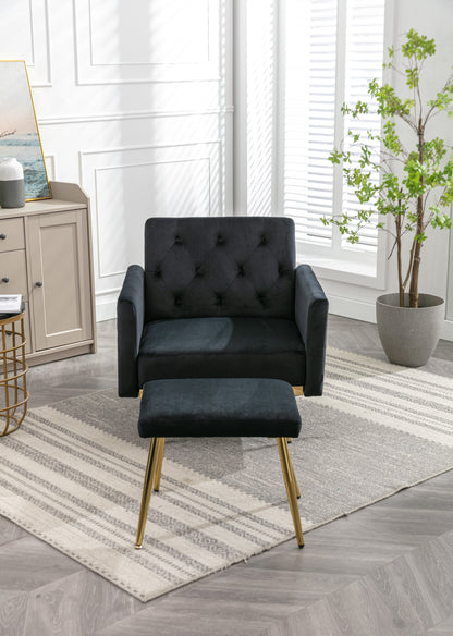 Velvet Accent Chair with Adjustable Armrests and Backrest, Button Tufted Lounge Chair, Single Recliner Armchair with Ottoman